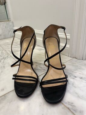 Christian Louboutin Black Leather Strappy Wrap Heel Sandals